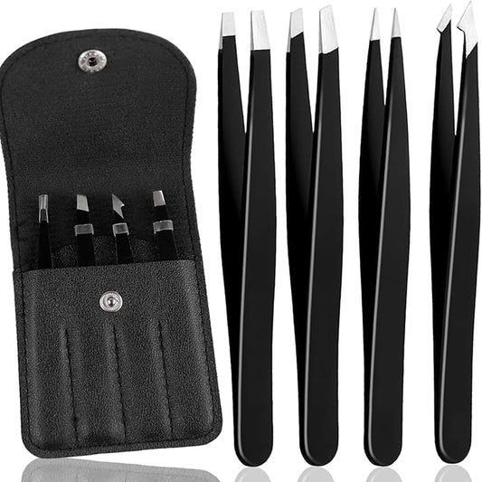 4Pcs Eyebrow Tweezers Set,Tweezers for Women Facial Hair Professional Stainless Steel Tweezers Precision Tweezers Set,Suitable for Removing Inward Growing Hair Eyebrows and Facial Hair(black)