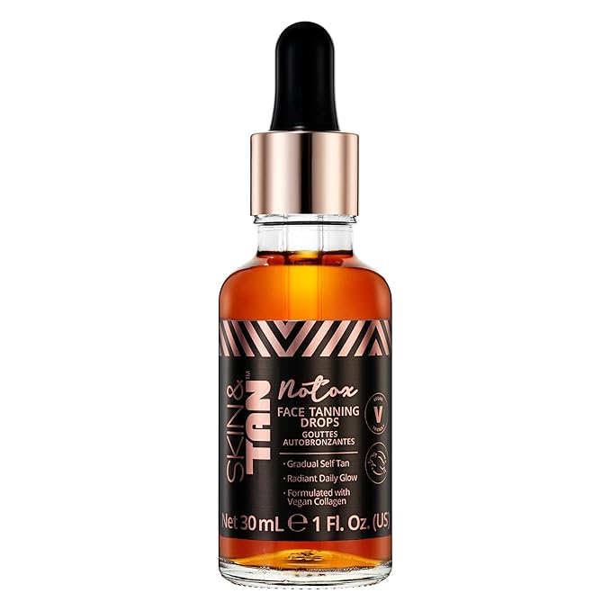Skinny Tan Notox Face Tanning Drops - Hydrating Serum for Face with Vegan Collagen, Guarana, Aloe Vera - Reduces Appearance of Imperfections - 1 oz