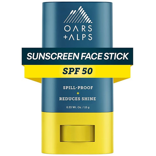 Oars + Alps Matte Face Sunscreen Stick, SPF 50 Travel Sunscreen Roll On for Face & Body, Fragrance Free, Water & Sweat Resistant Sunblock, All Skin Types, Dermatologist Tested, Moisturizing