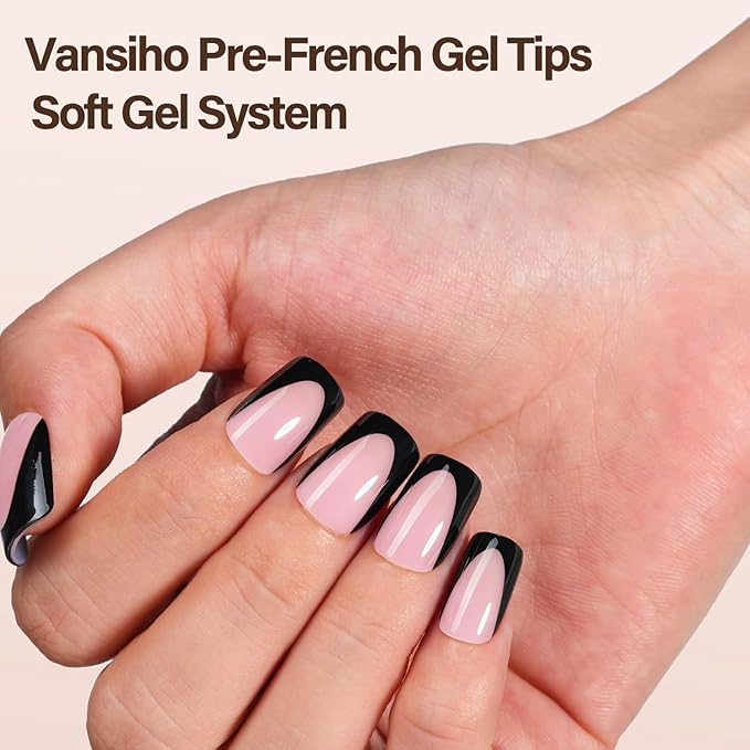 150Pcs Deep French Gel Nail Tips Pink, Vansiho Black Short Square French Tips Press on Nails, Square Soft Gel Nails for Nail Art DIY 15 Sizes