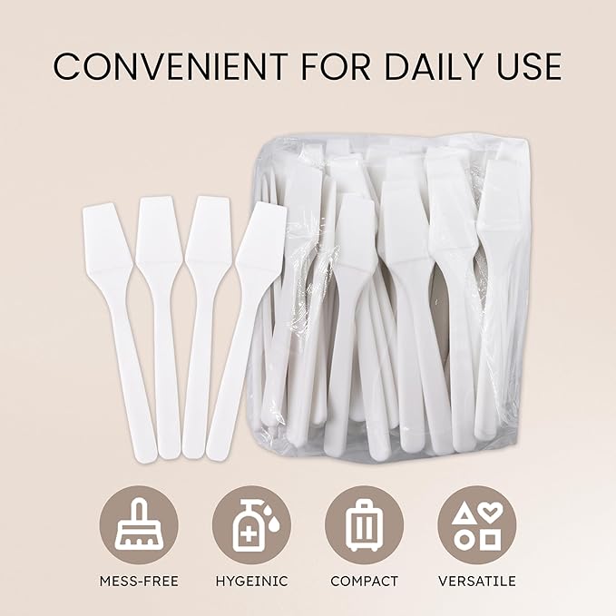 PANA 200pcs Cosmetic Make Up Disposable Plastic 2.5" Spatulas Skin Care Facial Cream Mask Spatula (WHITE-200 Pieces in a Box)