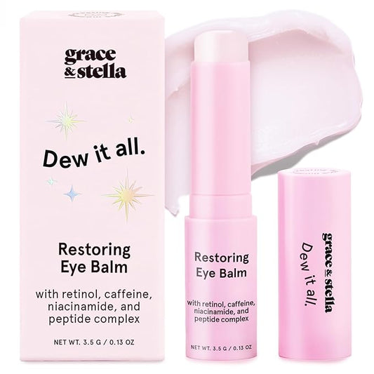 grace & stella Under Eye Brightener Balm Stick - Travel Size Toiletries - Retinol & Caffeine Eye Cream for Dark Circles, Puffiness, Wrinkles - Restore and Hydrate - Vegan Skincare (0.13oz / 3.5g)