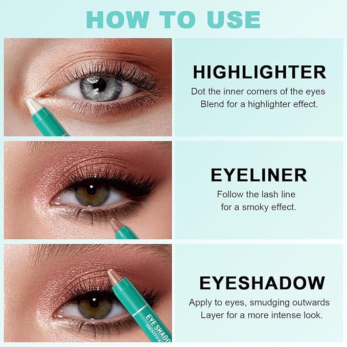8Pcs Eyeshadow Stick Eye Brightener Stick Eyeliner Pencil Cream Shimmer Glitter Smooth Women Girls Eye Shadow Sticks Hypoallergenic Highlighter Natural Waterproof Long Lasting (SET A 8PCS)