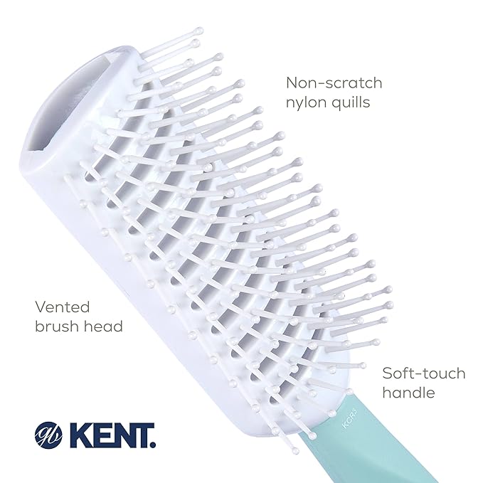 Kent KCR3 "Create" Tunnel Vented Hair Brush for Blowdrying, Creating Root Lift, and Volume in All Hair Types - Vent Brush with Green Ergonomic Handle and Soft Ball Tipped Bristles for Pain Free Use