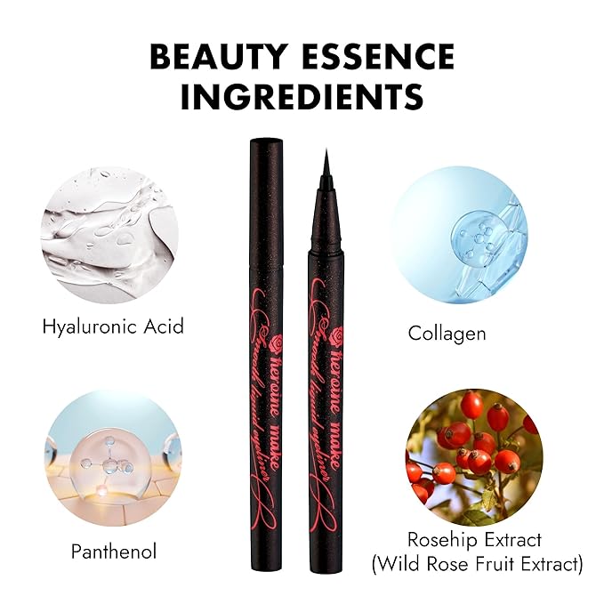 Heroine Make by KISSME Liquid Eyeliner Pen with Ultra-Fine 0.1mm Tip, Waterproof Eyeliner for Sensitive Skin, Cat Eye Liner for Long Lasting Wear, Made in Japan, SMOOTH Brown Black, 1 Count,