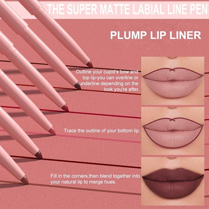 Kaely Matte Velvet Lip Liner Pencils Retractable for Shaping & Sculpting Lips, Dark Purple Lip Pencils for Women Long Lasting Waterproof Rich Lip Colors Liner Crayon Lipstick delineador de labios 06