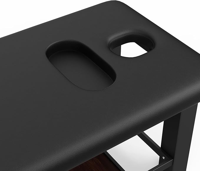 Metal Frame Heavy Duty Stationary Massage Table with Open-Chest & Headrest for Treatment Table, Physical Therapy Table, Spa Facial Professional Massage Bed, Black Leather 31.5'' W x 75.5'' L, 700LBS