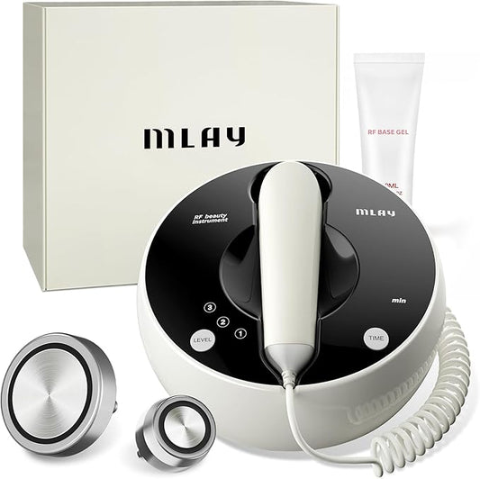 MLAY Professional RF Beauty Machine, Radio Frequency Face Machine with 2 Probes, at Home Radio Frequency Skin Tightening for Lifting, Wrinkle Reducing, Anti Aging - Salon Effects（Gel Included）