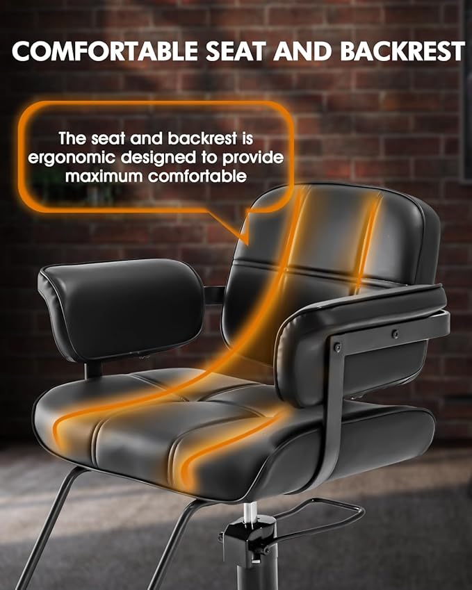 Barber Salon Chair, Extra Wide Hair Styling Chair with Heavy Duty Hydraulic Pump, 360° Swivel Height Adjustable Braiding Design, Luxury Beauty Salon and Barbershop Equipment, Black