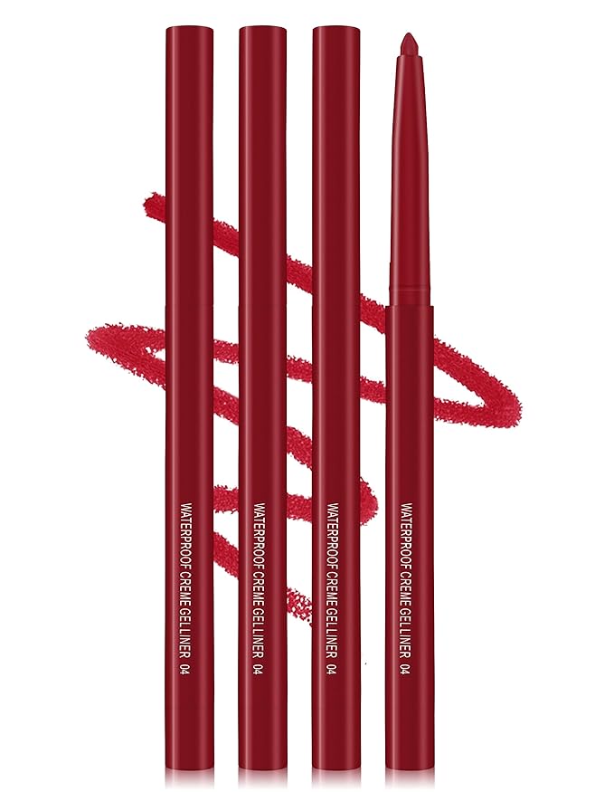 4PCS Dark Red Eyeliner Pencil, Eye Liner Pencils, Waterproof Smudge Proof Long-lasting, High-Pigmented Colorful Eye Liner Pencils, Retractable Eyeliner