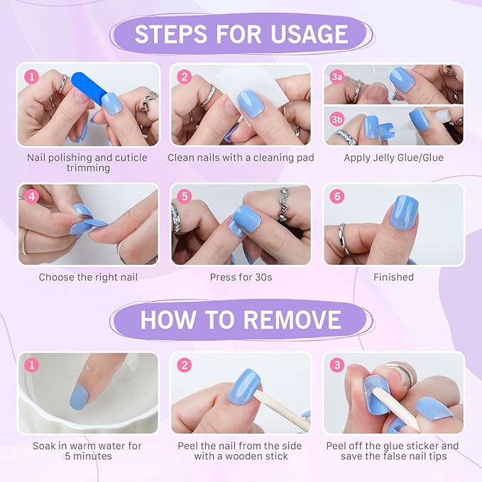 White Press on Nails Short, Jofay Fashion Square Solid Color Fake Nails with Glue, Reusable & Natural Acrylic False Nails Stick on Nails for Women Girls Gift, Gel Nail Kit, 24pcs