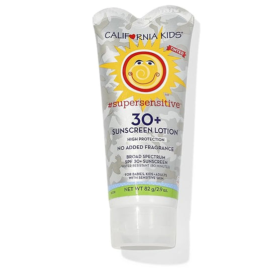 California Kids Super Sensitive SPF 30+ Sunscreen Lotion | Broad Spectrum | Titanium Dioxide | Unscented Hypoallergenic Mineral Sunscreen | Kids Sunscreen With Tint | 82 g / 2.9 oz.