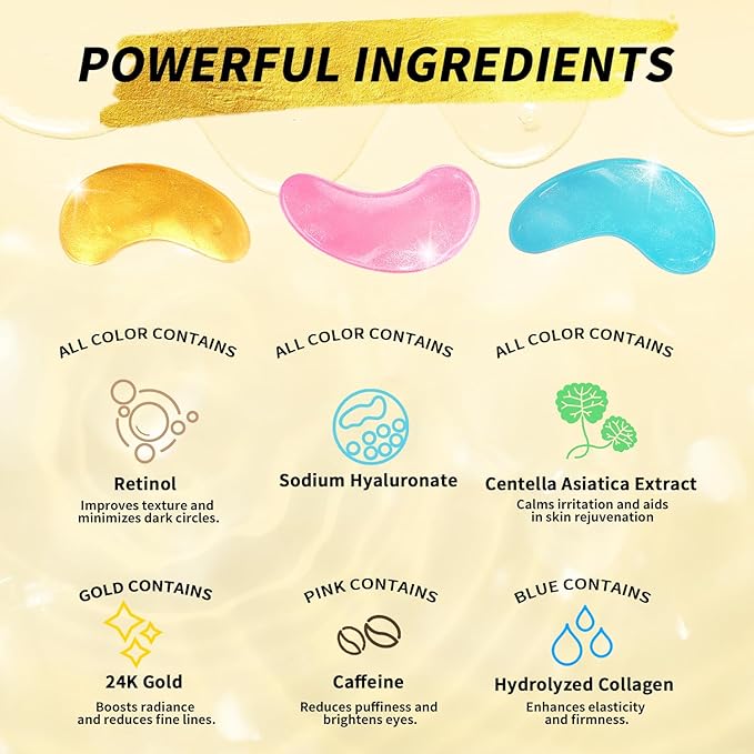 Under Eye Patches(25 Pairs), 24K Gold, Caffeine, Retinol Eye Masks for Puffy Eyes, Wrinkles, Dark Circles, Undereye Bags Treatment - Restoring & Awakening & Moisturizer Skin care Gift for Women