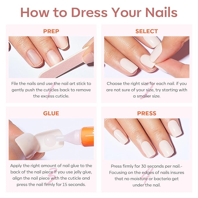 Modelones Press on Nails Short, Oval Fake Nails, Reusable Nail Kit with Nail Glue Adhesive Tabs Mini Nail File, Nails Press Ons 32Pcs 16Sizes, Women Girl Gift, Chrome Pink