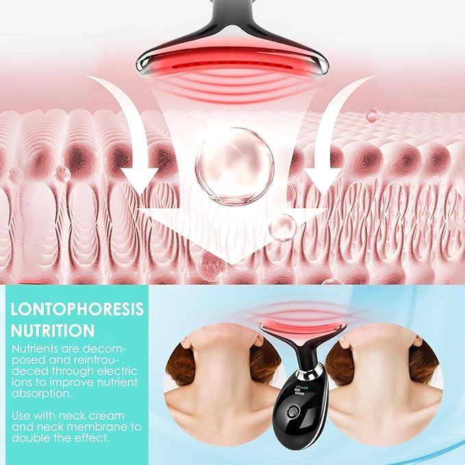 Red-Light-Therapy-for-Face and Neck with 7 Color, Facial Massager for Face and Neck, Face 𝖲 culpting Wand (Black)