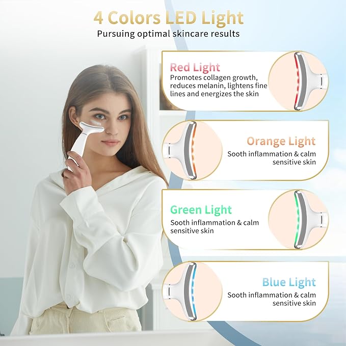 Red Light Therapy for Face and Neck, Facial Skin Care Tools, Micro-Current Vibration Facial Cold and Hot Service, Red and Blue LED Light, 4 Color LED Facial Light Therapy Device for Skin Care at Home