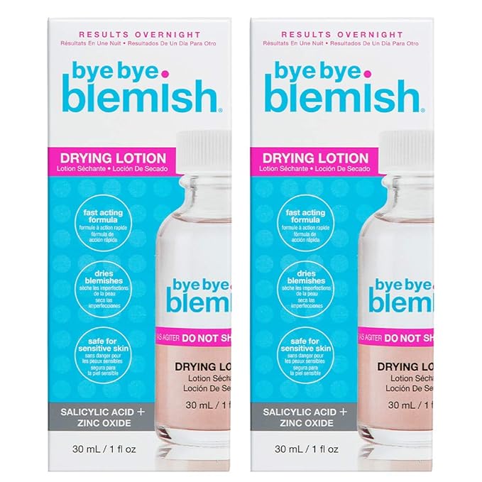 Bye Bye Blemish Acne Drying Lotion, On-the-Spot Pimple Treatment, Reduce Pimples Overnight, Beauty Skincare Essential - 1oz. (2-Pack)
