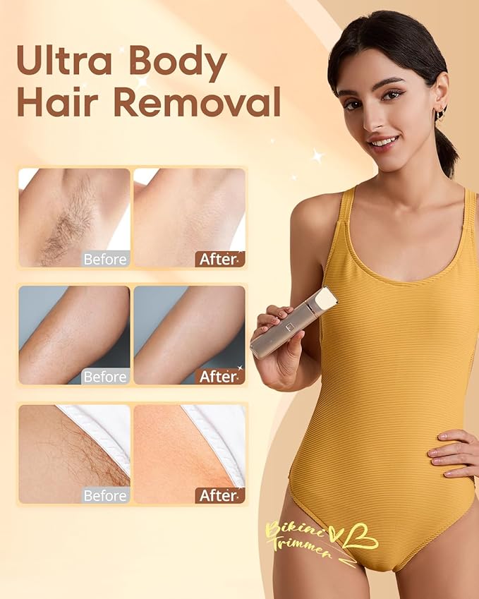 Electric Bikini Trimmer: 2 in1 Body Facial Hair Remover - Painless Pubic Hair Shaver (Rose Gold)
