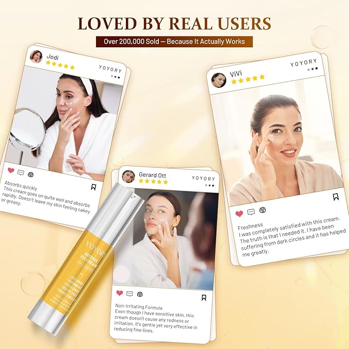 Retinol Eye Cream for Dark Circles - Rapid Under Dark Circles,Wrinkles, Eye Bags, Puffiness Remover for Women and Men, Temporary Firming & Tightening Treatment 0.66 fl oz (Golden)