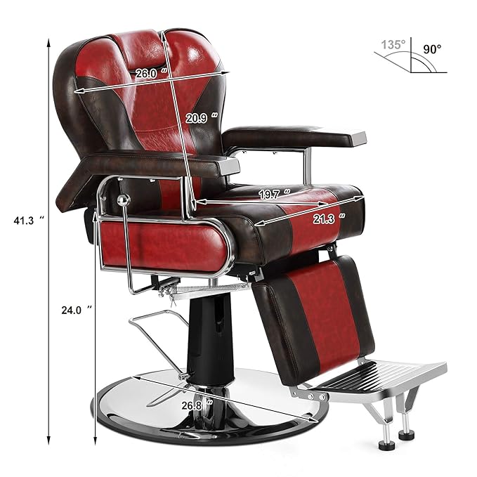 Artist hand Barber Chairs for Barbershop Heavy Duty Barber Chair Reclining with Headrest, 360 Degree Swivel Salon Chair for Hair Stylists, Tattoo Artists, Cosmetologists, Red and Brown