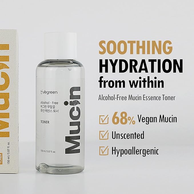 VEEGREEN Alcohol-Free Mucin Essence Toner 5 fl oz, K-Beauty Hydrating Facial Toner with Wild Yam Extract, Calming, Glass Skin Glow, All Skin Types