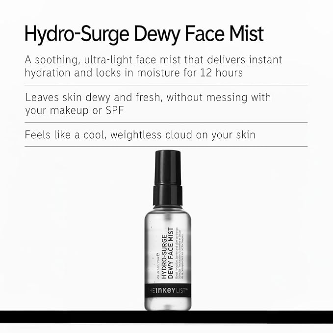 The INKEY List Hydro-Surge Dewy Face Mist 2.6 fl oz, Hydration Boosting Spray, Fragrance-Free & Alcohol-Free, Gentle Formula for Sensitive Skin, On-The-Go Application, Vegan Friendly