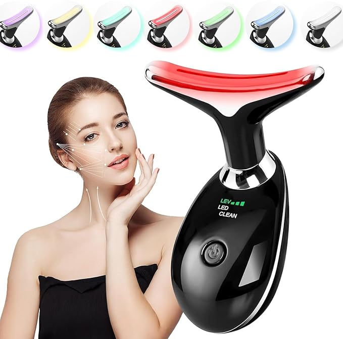 Face and Neck Massager Tool, 7 Colors LED Womens Skin Care Facial Massager for Skin Rejuvenation, Lifting, Toning, Glow Boost