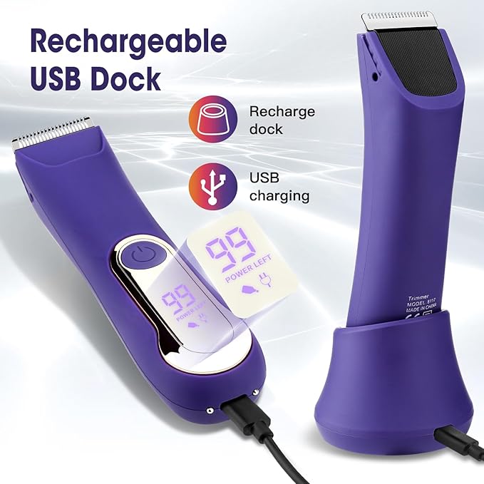 Bikini Trimmer for Women,Wet/Dry Personal Pubic Hair Trimmer Womens Electric Razors Shaver for Underarm Leg Arm Body Hair Private Area,LED Light Ceramic Blade IPX7 Waterproof Rechargeable LCD Display