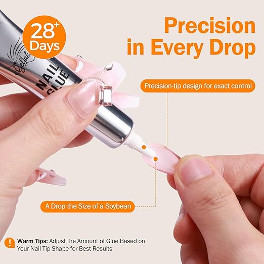 10g*2 Nail Glue With 10g*2 Nail Glue Remover for Press On, Super Strong, Quick Drying, Long Lasting Adhesive for Fake Acrylic Nails & Tips, No UV Light Needed