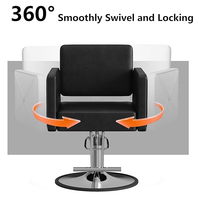 Barber Chair for Hair Stylist, Height Adjustable Hydraulic Hair Salon Chair, 360 Degrees Rotation, Multi-Function Shampoo Chair for Salon Home Barbershop, Black