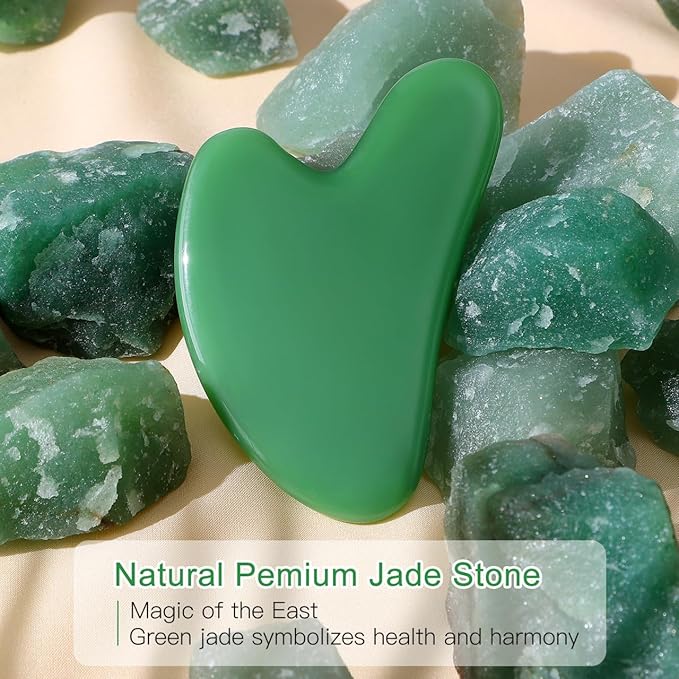 rosenice Gua Sha Facial Tools: 2 Pcs Jade Stone Guasha for Face Skincare Sculpting Tool - Jawline Sculpting Massager for Puffiness Reducing