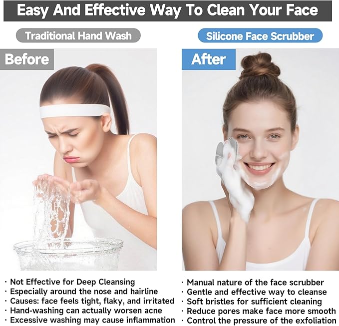 2 PCS Face Scrubber, Soft Silicone Face Exfoliator with Suction Cup for Man and Women Deep Skin Clean, Gentle Facial Cleaning Brush Suitable for All Sensitive Skin (Black+Gray)