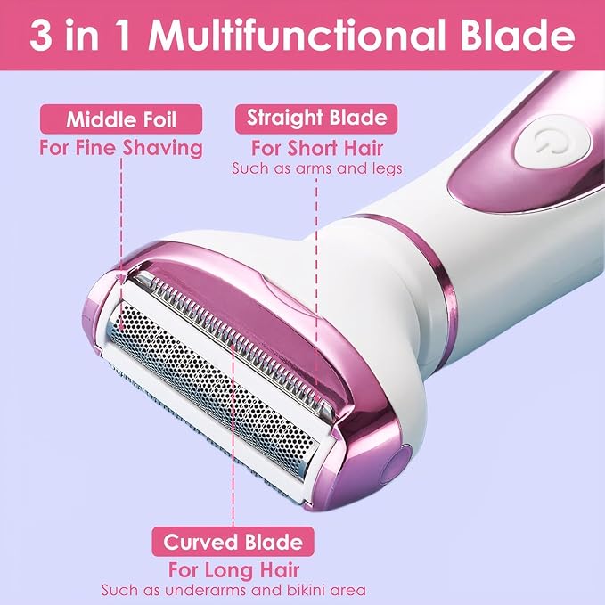 Upgraded 4 in 1 Electric Razors for Women, Portable Shaver with Digital LED Battery Display, Rechargeable Women Electric Trimmer for Face Arm Body Legs Underarm Bikini