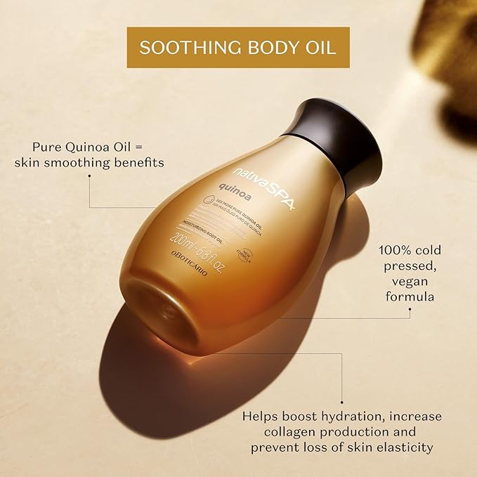 Nativa SPA by O Boticario Quinoa Hydrating Body Oil, Soft and Healthy Skin, 6.8 oz. (200 ml)