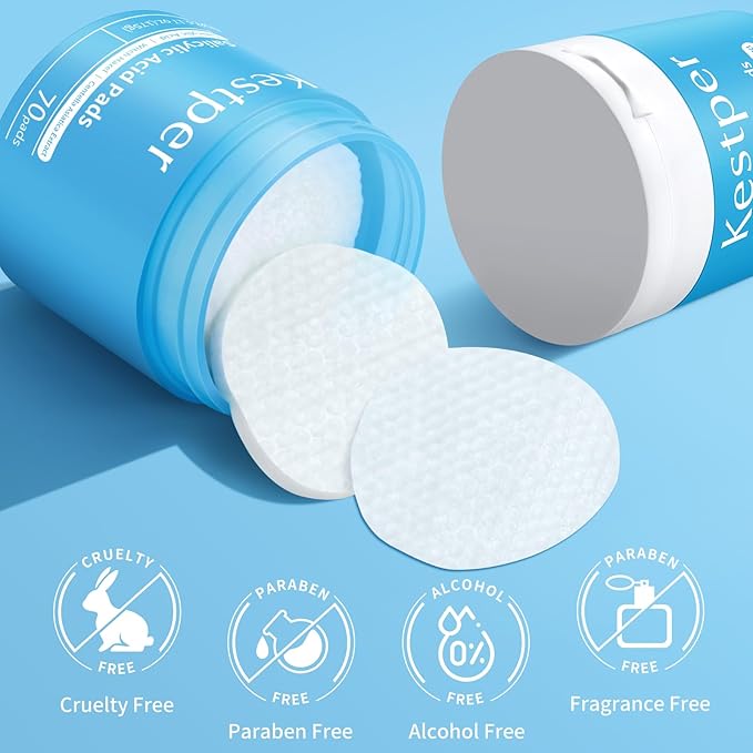 Salicylic Acid Exfoliating Facial Pads for Blemish-Prone Skin |Daily Pore Cleansing & Oil Control | Soothing Skincare Witch Hazel Toner Pads | 70 Count