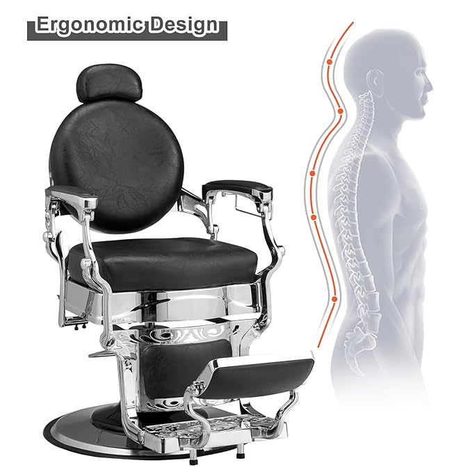 Winado Heavy Duty Vintage Recline Barber Chair Hydraulic with Headrest, Supports up to 700lbs & 360°Rotatable, Professional Salon Beauty Spa Shampoo Equipment (Buttonless Style)