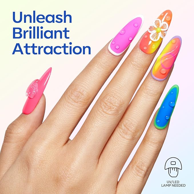 modelones Neon Gel Nail Polish Set, 6 Colors Hot Pink Blue Green Purple Yellow Orange Glitter Gel Polish Kit Soak Off LED Manicure DIY Nail Art Salon Home Gift For Women Girl