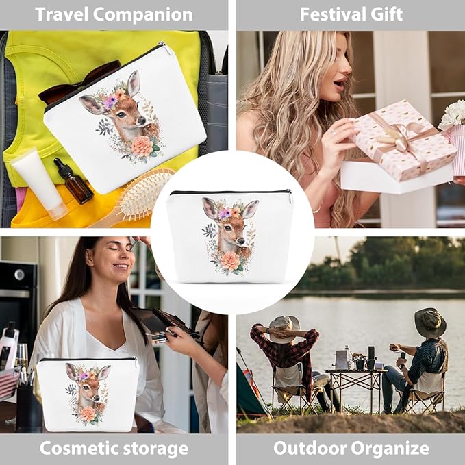 Floral deer cosmetic bag dear