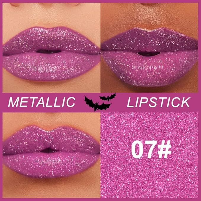 Kaely Glitter Metallic Lipstick, Shimmer Metallic Lipsticks for Women, High Pigmented Lip Gloss Long Lasting Waterproof Smudge Proof 24 Hour, Halloween Makeup, Vegan & Cruelty-Free, 07