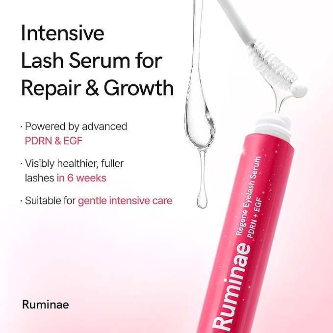 Lash Serum for Damaged, Thin or Extension-Weakened Lashes | Eyelash & Brow Growth Serum with PDRN, EGF, 20 Amino Acids & 9 Peptides | Gentle Korean Formula, Prostaglandin-Free (0.3fl oz)