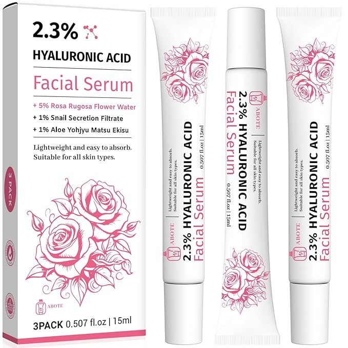 Travel Skincare 2.3% Hyaluronic Acid Serum for Face with 5% Rosa Rugosa Flower Water Deep Moisturizing Anti-Wrinkle (3Pack-Each 0.507 fl.oz | 15ml)