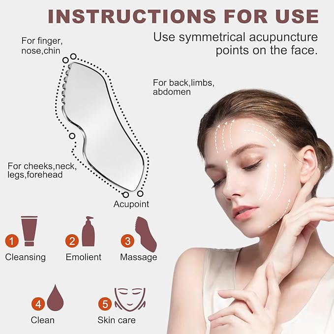 Gua Sha Facial Tools, Upgrade Stainless Steel Gua-sha, Guasha Tool for Face and Body Treatment, Muscle Tension and Puffiness Relief for Guasha Tool, Skin Care Gifts for Women
