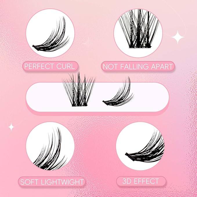 FADLASH Cluster Lashes Individual Lash Extensions DIY Lash Clusters 10-16mm Mixed Length Wispy Faux Mink Eyelash Clusters for Self Application at Home（AD17-D-10-16)