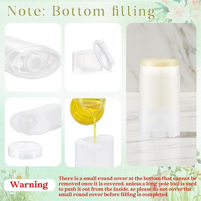 30 Pack 75ml/2.5oz Empty Deodorant Containers, Bottom Filling, Transparent Plastic Oval Refillable Deodorant Containers Twist up Oval Lip Balm Tube for DIY Deodorants Lipstick Crayon Lotion