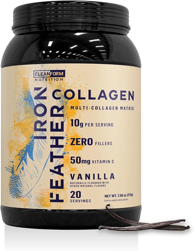 Iron Feather Collagen Powder | Vanilla | Multi-Collagen Protein with Vitamin C | Supports Joints, Tendons, Recovery, Skin, Hair and Nails | 10g Protein per Scoop | Clean and Functional Nutrition