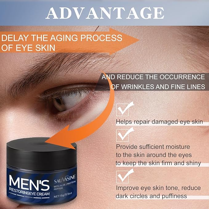 Men's Restoring Eye Cream Under Eye Cream for Dark Circles & Puffiness, Delay Aging Process of Eye Skin, Hydrating & Moisturizing, Reduces Puffiness, and Fine Lines