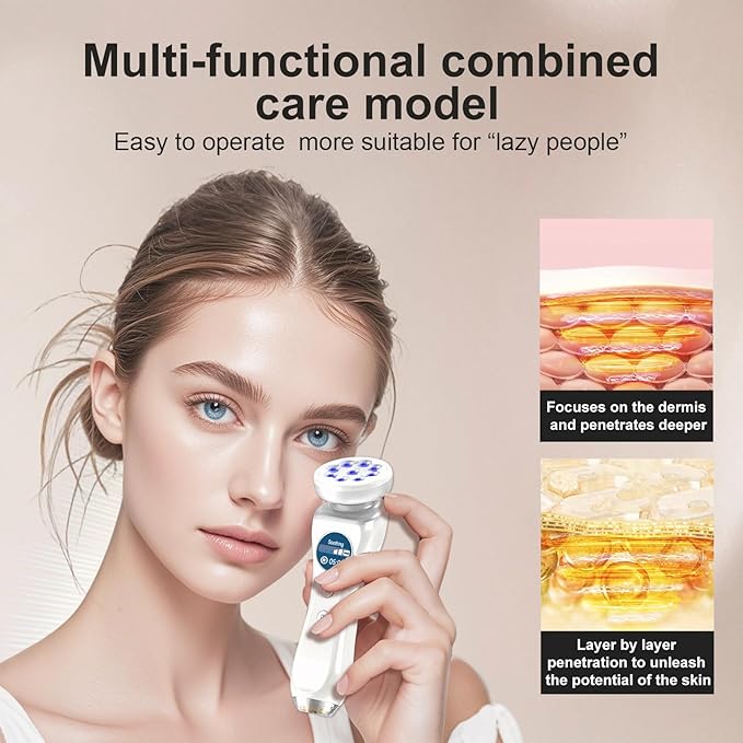 5-in-1 Beauty Massager for Face and Neck, Facial Massager for Skin Care, Red Light, Thermal, and Vibration Technologies, Improve, Firm,Tightening and Smooth Has Skin Detection Function