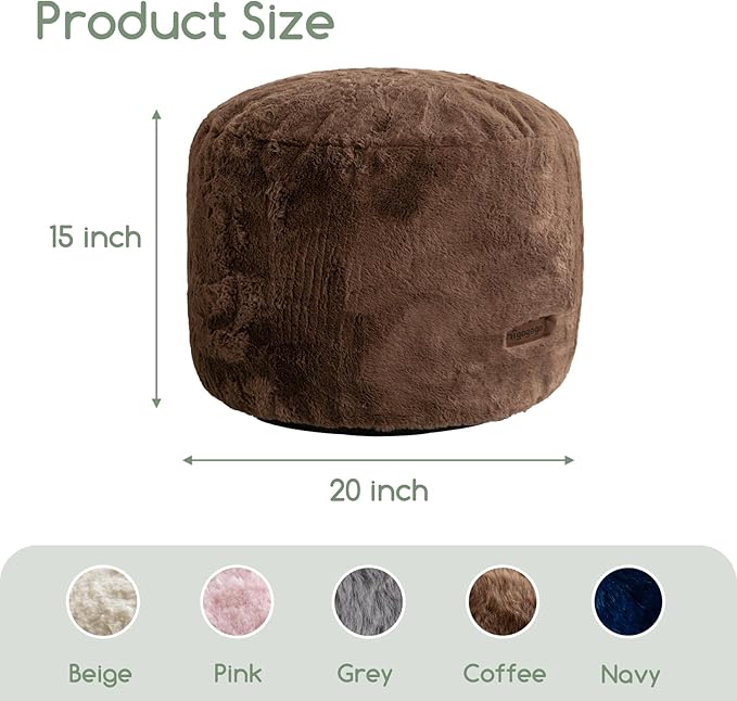 HIGOGOGO Pouf Stuffed Ottoman Round Modern Foam Filled Foot Rest Chair Decorative Poufs 20 x 15 Inches Fluffy Boho Comfy Stool for Living Room, Brown