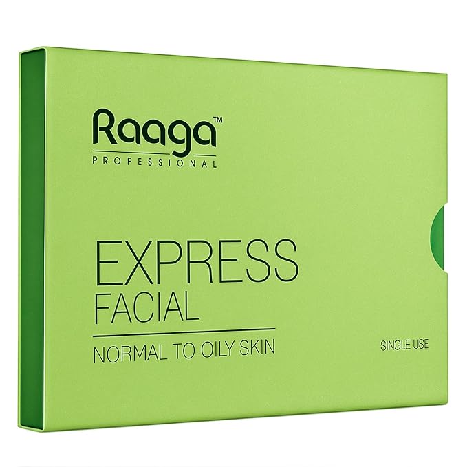Raaga Professional Express Single Use Facial Kit | For Oily & Acne-Prone Skin | 6-Step Skincare Set At Home | Cleanser, Scrub, Toner, Massage Gel, Face Mask & Sunscreen | 35g/1.23 Oz