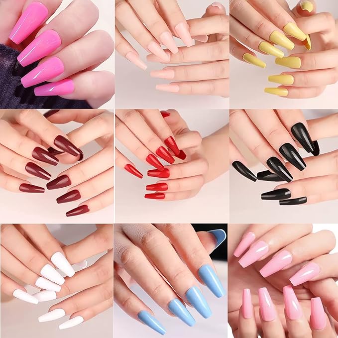 576 Pcs Press on Nails Medium Coffin Fake Nails Solid Color False Nails 24 Color Coffin Acrylic Nails Glue on Nails Reusable Artificial Nails Stick on Nails for Women Manicure